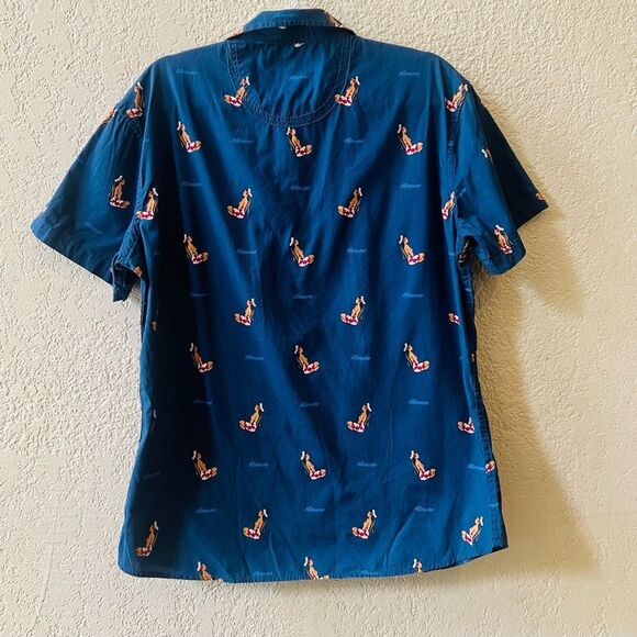 Hinano Hawaiian Button Down Shirt Sz M Blue Surfer Shirt Sleeve - Picture 2 of 6